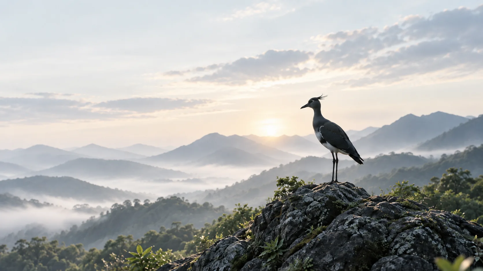 Un tero sobre una montaña con cordones serranos al amanecer